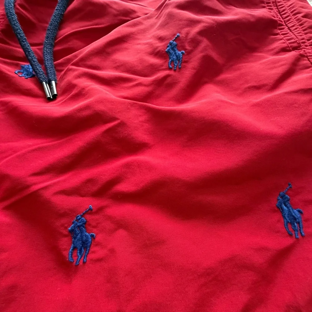 Polo Ralph Lauren Mens Red Blue Pony Embroidered Swim Trunks M Preppy Nautical